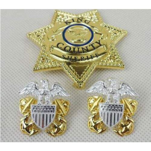 THREE THE WALKING DEAD KING COUNTY SHERIFF METAL BADGE COLLAR PIN COLLECTIBLES military Store
