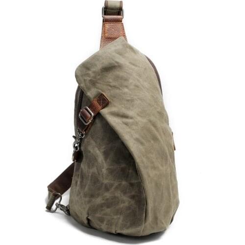 Vintage Canvas Men Chest Bag Daily Casual Bag Outdoor Waterproof Cycling Shoulder Messenger Travel Bag Zip Hasp Leather Male Bag