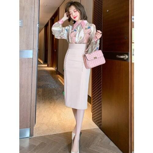 High waist slim body buttocks pure color, simple and fashionable double breasted skirt 2021 Spring new High Quality Top Quality