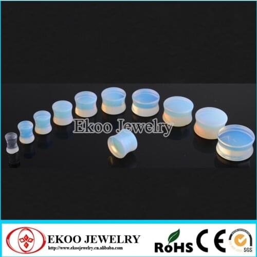 Ekoo Jewelry Solid Argenon Opalite Double Flared Saddle Plug Stone Ear Gauges