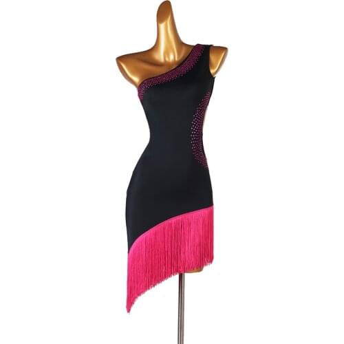 Women Dance Clothes Ballroom Dress Samba Diamond Costume Party Tassels Dresses Stretchy Mesh One-piece Latin Dress