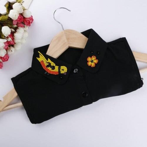 Women Crystal Sweater Shirt Fake Collar New Vintage Rhinestone Bead Flower Bird Detachable Collar False Collar Lapel Blouse Tops