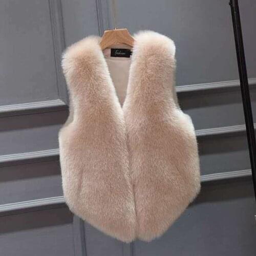 New Autumn Winter Thick Warm Faux Fox Fur Vest Women Fashion V-Neck Short Fur Coat Casual Slim Sleeveless Furry Female Waistcoat