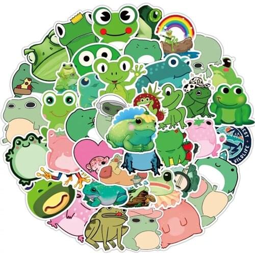 10/30/50 PCS Green Series Frog Cartoon Graffiti Toy Car Helmet Refrigerator Motorcycle Phone Trunk Guitar Sticker Decoration Gif