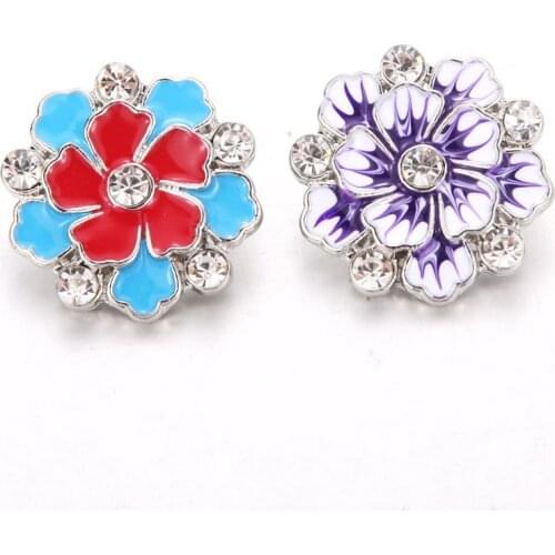 10pcs/lot Wholesale 18MM Snap Jewelry Flower charm Rhinestone Metal Snap Buttons Women Jewelry fashion Jewelry 6527