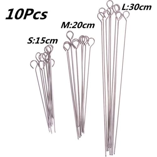 10pcs Outdoor Camping Picnic Meat Goose Round Roast Skewers Stick Stainless Steel BBQ Needle Barbeque Skewers Kitchen Utensils