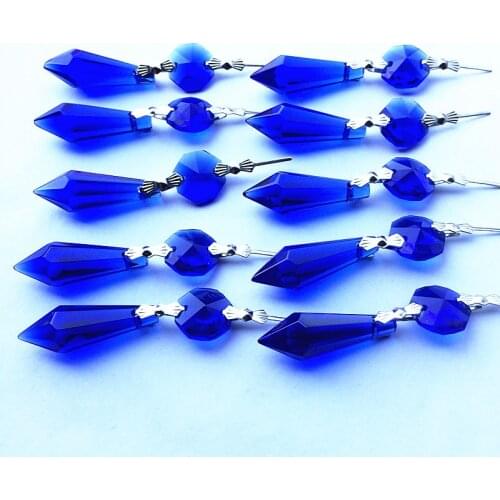 20Pcs Fashion Blue Crystal Glass Beads With 36mm Crystal Prisms Pendants For chandelier Parts wedding Decoration Supplies