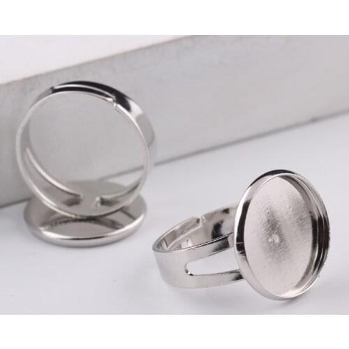 Reidgaller 20pcs adjustable ring blanks cabochon base settings fitting 16 round rings making bezel trays