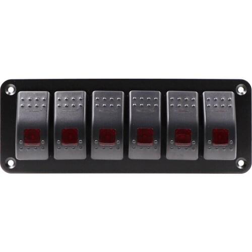 6 gang switch panel with Waterproof LED light for Marine Boat Truck Caravan Car Socket Circuit Breaker Toggle Switch Panel