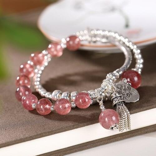 Natural rose crystal bracelet pink quartz bracelet handmade charm bracelets for women bangles with 925 sterling silver jewelry