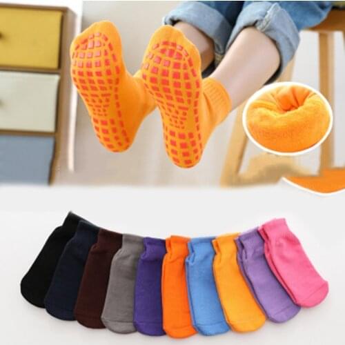 Children Non-slip Floor Socks Spring Autumn Kid Winter Thick Velvet Socks Cotton Candy Color Socks for 1-15 Year Boys Girl Socks