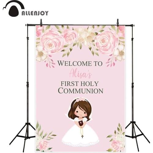Allenjoy first holy communion background pink flower girl baby shower party decor photophone photographic backdrop props