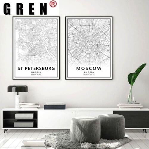 GREN Modern Moscow St Petersburg City Map Russia Canvas Paintings Wall Art Pictures Posters Prints For Living Room Home Decor