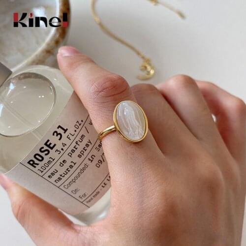 Kinel 925 Sterling Silver 18k Gold Shell Rings Two Tones Style Korea INS Irregular Rings for Women Party Anniversary Fine Jewelr