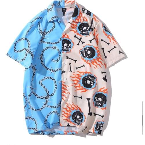 Koszula Black White Patchwork Vintage Shirt Summer New Men Hawaiian Short Sleeve Shirt Mens Printed Oversized Beach Shirts Man