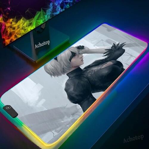 Nier Automata RGB Mouse Pad Black Gaming Accessories Large LED Rubber MousePad Desk Mats PC Desk Play Mat with Backlit for bears