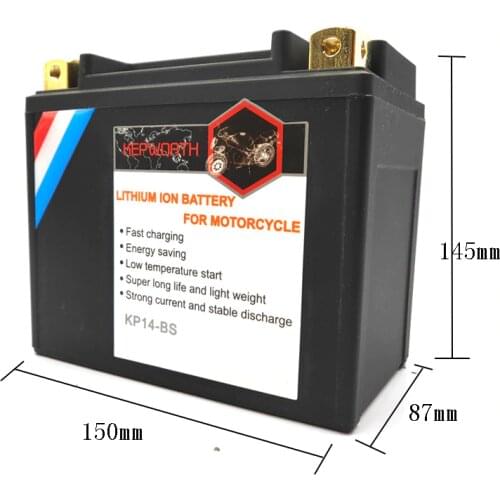 KP14-BS Motorcycle Starter LiFePO4 Battery CCA 520A 12V 14Ah With BMS Scooter Lithium Battery Replace ETX14-BS YTX14 YTX14-BS