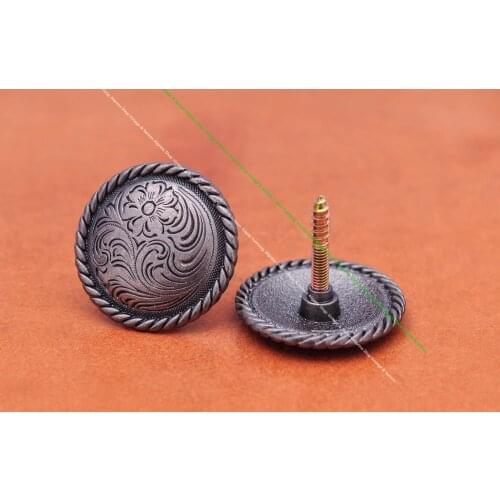 6pc 37mm Antique Silver Western Flower Craved Equestrian Horse Saddle Tack Headstall Bridle Conchos Fastener With Long Screw