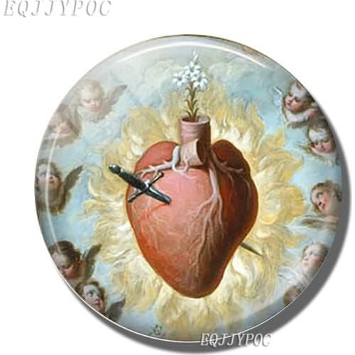 Sacred Heart Refrigerator Magnets Mexican Religious Art Glass Dome Fridge Memo 30 MM Round Magnetic Sticker Christian Gift