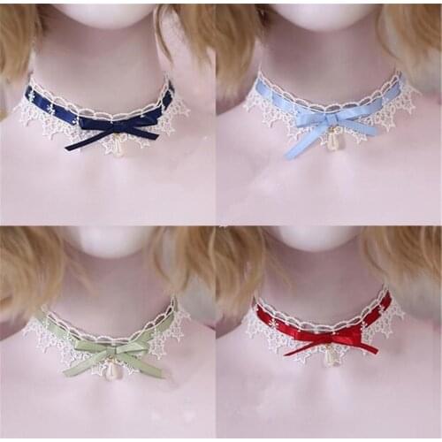Sweet Lolita lace pendant bownot Choker Harajuku Cute Ribbon Chain Women Necklace B1303