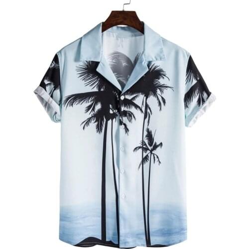 Fashion Hawaiian summer mens shirt palm tree top sleeve short sleeve loose print button Collectors shirt flip beach shirt