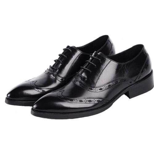 Large Size EUR45 Black / Tan Pointed toe Social Shoes Mens Dress Shoes Genuine Leather Oxfords Business Shoes