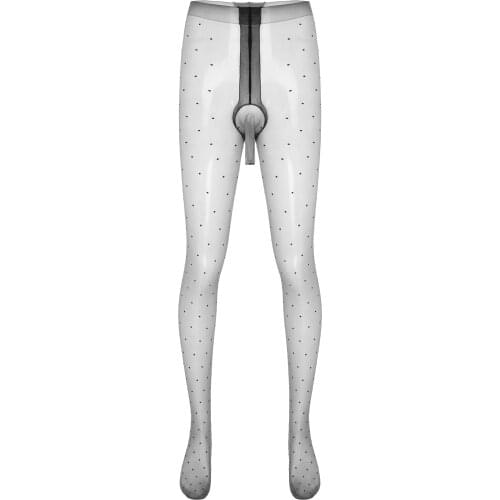 Men Exotic Lingerie Socks Dot Pattern Bulge Pouch Pantyhose Glossy See-through Stockings Tights Stretchy Thin Leggings Underwear
