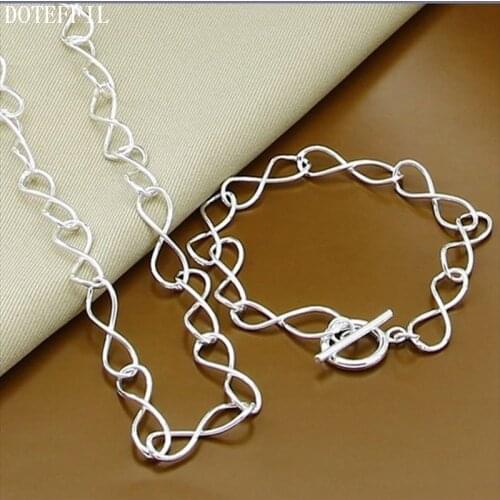 DOTEFFIL 925 Sterling Silver Simple 8 Chain Necklace Bracelets Earring Ring Set For Women Wedding Engagement Party Jewelry