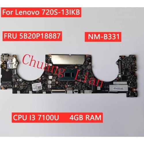 NM-B331 For Lenovo Ideapad 720S-13IKB notebook motherboard with CPU I3 7100U 4G RAM FRU 5B20P18887 100% Fully Tested