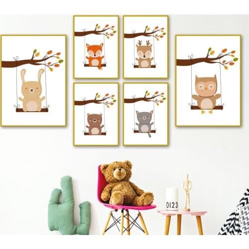 Nordic Posters And Prints Forest Animals Fox Owl Bear Rabbit Wall Art Canvas Painting Nursery Wall Pictures Baby Girl Room Decor