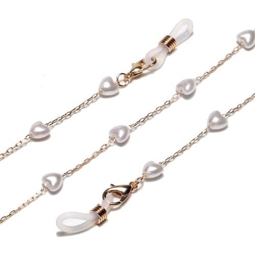New Heart Pearl Glasses Strap Golden Sunglasses Chain Necklace Spectacle Rope Mask Lanyard