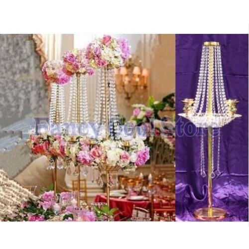 New style 96cm(H) wedding crystal table centerpiece Table chandelier flower stand Gold wedding decoration