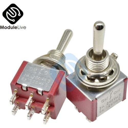 MTS-203 6mm Toggle Switch Single Pole Double Throw SPDT ON-ON 120VAC 6A 1/4 Inch Mounting 13*11.5MM (MTS203) 3Positions 6Pins