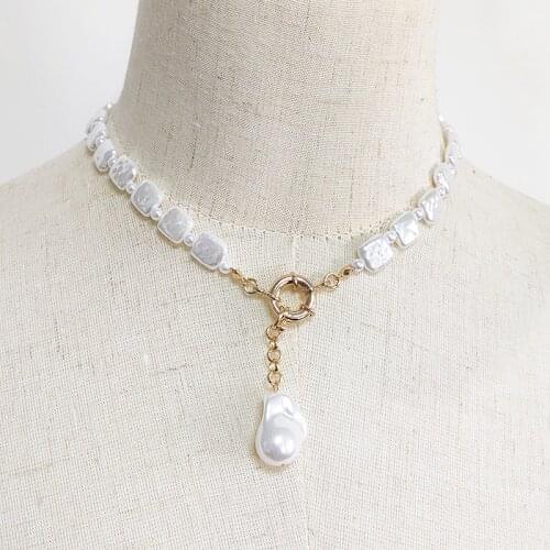 Square Imitation Pearl Name Necklace Personalized Baroque Imitation Pearl Pendant Short Accessories Gifts for Women 2021 collana