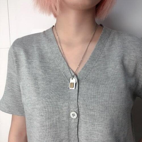 Hip-hop sim phone card necklace vintage stainless steel titanium pendant female ins couple necklace