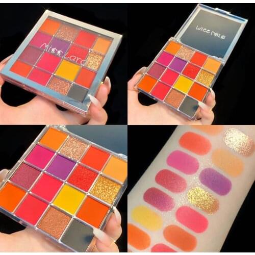 Miss Lara 16 Color Eye Shadow Palette Colorful Artist Shimmer Glitter Matte Pigmented Powder Pressed Eyeshadow Makeup Kit