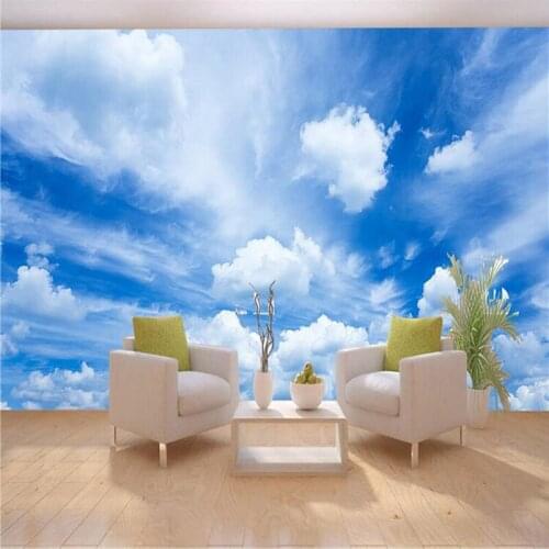 Dropship Custom 3D Mural Wallpaper Blue Sky White Clouds Wall Painting Art Wallpaper Living Room Blue Bedroom Decor Mural