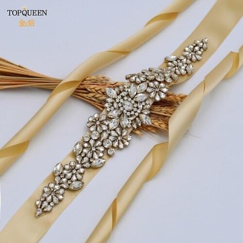 TOPQUEEN S325-G Luxury Wedding Belt Gold Bridal Belt for Women Jeweled Belt Party Belt for Dresses Girlfriend Accessories