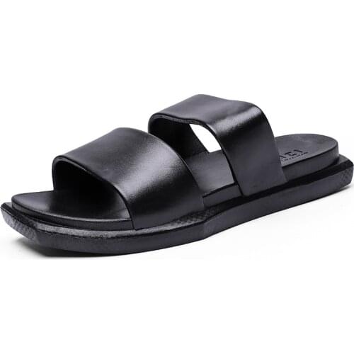 Leather Sandals Men Casual Open Toe Summer Breathable Black White Style Casual Beach Sandals Business Mens Sandals Footwear