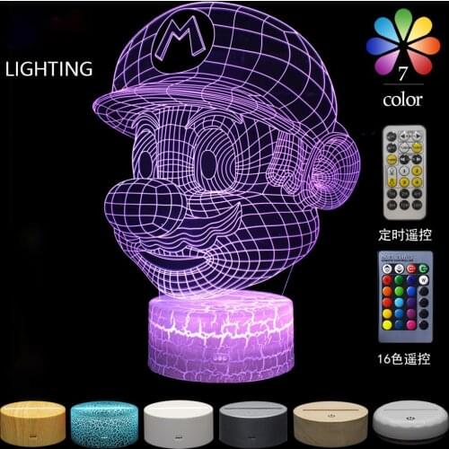 Super Mario colorful 3D LED night light touch remote control desk lamp Mario animation game figure visual light birthday gifts