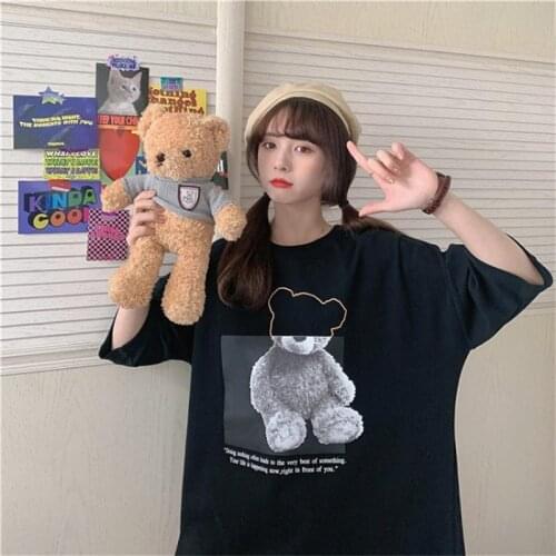 Vintage Bear Print Lazy Tshirt Womens T-shirts Tops Japanese Kawaii Ladies Ulzzang Female Korean Harajuku Clothes For Women