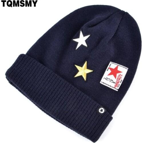 Embroidered five-pointed star caps men knitted wool skullies winter warm hats for women beanies double layer gorro casual bone