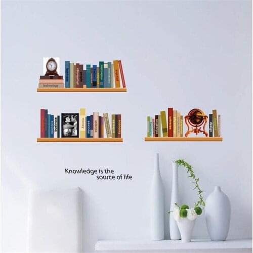 Vivid 3D Bookshelf Wall Sticker Study Office Office Painting Art Mural decoracion hogar moderno