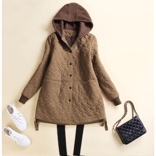 Retro Women Mid-length Cotton Jacket 2021 New Autumn Winter Korean Thin Plus Cotton Loose Plus Size Diamond Lattice Outwear e582