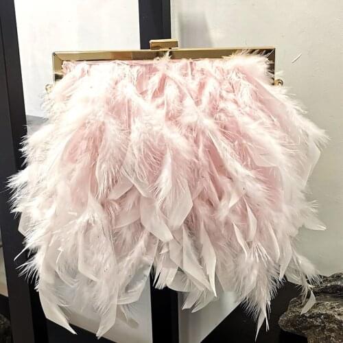 Women Fur Evening Bag For Party Wedding Luxury Handbag Totes Chain Shoulder Bag Ostrich Feather Day Clutches