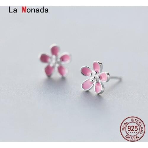 La Monada Pink Peach Flower Sterling Silver Stud Earrings For Women Fine Jewelry Minimalist Women Earrings Stud Silver 925 Girl