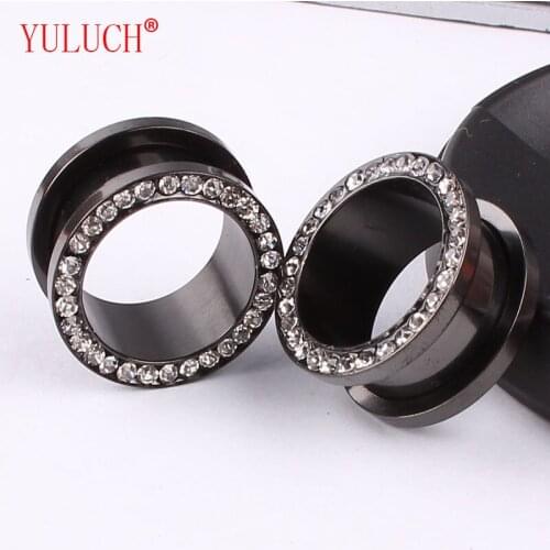 YULUCH Friends grams fashion womens earrings black stainless steel inlay shiny acrylic pulley anti-allergic earmuffs jewelry