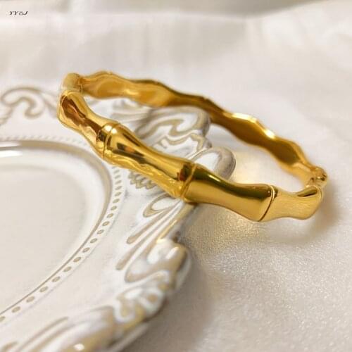 Bamboo bangles for women 2021 gold bold stainless steel bangles vintage 90s accessories luxury brand jewelry bamboo minimalist