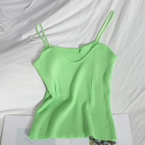 Heliar Women Knitted Plain Crop Top Spaghetti Strap Crop Tops Female Cute Backless Solid Tank Tops For Soft Girls Tops