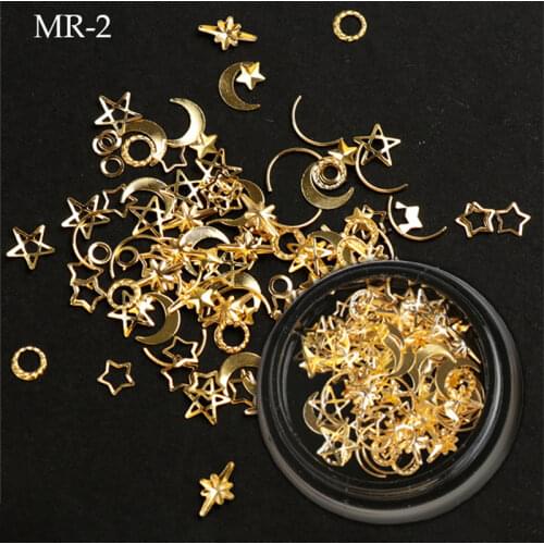1 Box Moon Stars Design Nail Art Rivets Stud Multi-Type Crescent Shape Metal DIY Manicure 3D Nail Art Decorations Accessories
